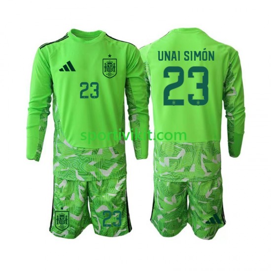 Completo da calcio Bambini Spagna Portiere Unai Simon 23 6th Green color World Cup Maglia 2026 Manica Lunga