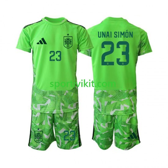 Completo da calcio Bambini Spagna Portiere Unai Simon 23 6th Green color World Cup Maglia 2026 Manica Corta