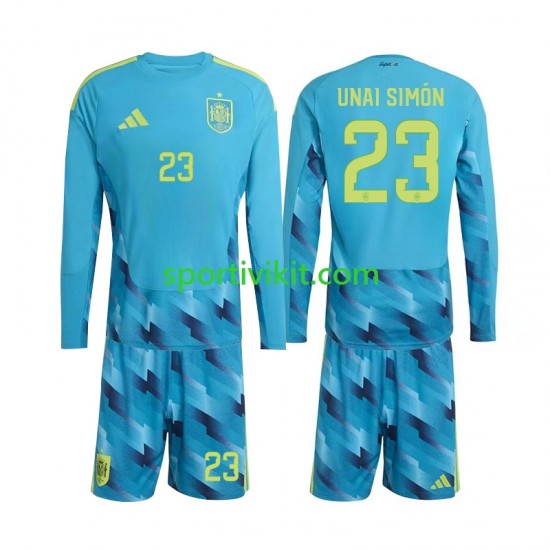 Completo da calcio Bambini Spagna Portiere Unai Simon 23 World Cup Maglia Prima 2026 Manica Lunga