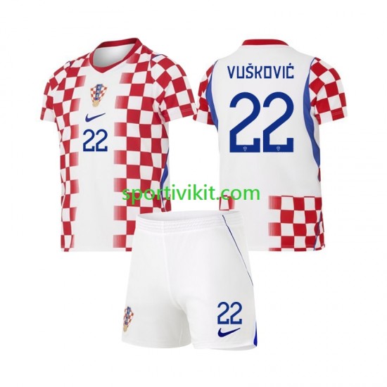 Completo da calcio Bambini Croazia Luka Vuskovic 22 World Cup Maglia Prima 2026 Manica Corta