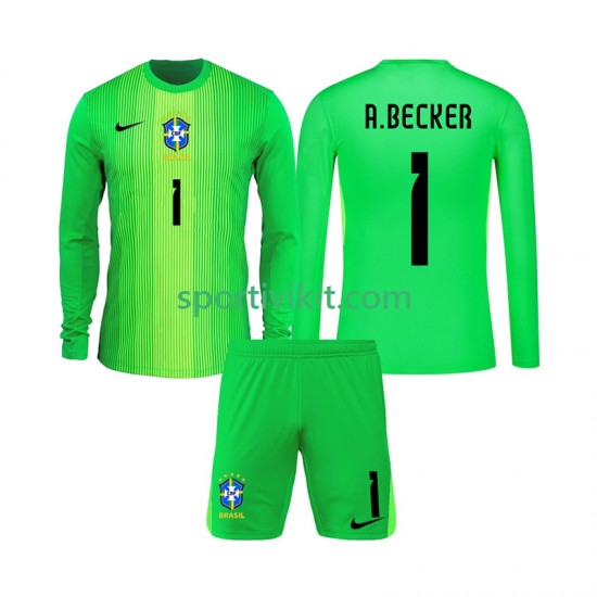 Completo da calcio Bambini Brasile Portiere Alisson Becker 1 Maglia Prima 2026 Manica Lunga