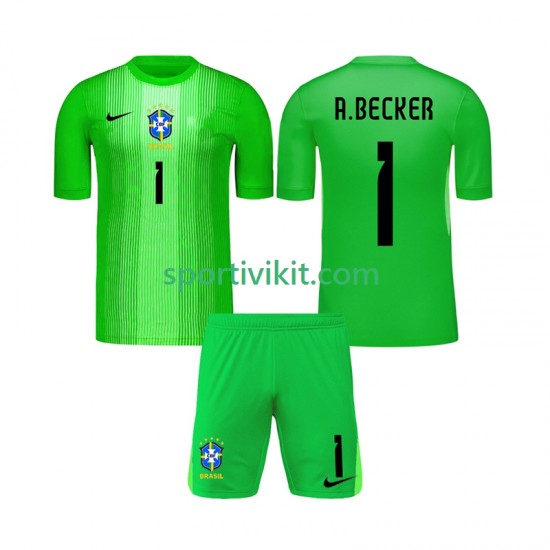 Completo da calcio Bambini Brasile Portiere Alisson Becker 1 Maglia Prima 2026 Manica Corta