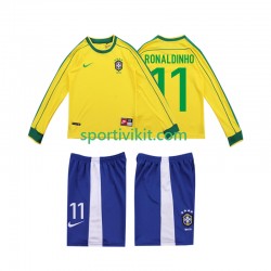 Completo da calcio Bambini Brasile RONALDINHO 11 Retro 1998 Maglia Prima Manica Lunga