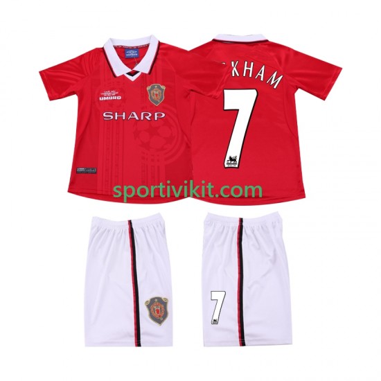 Completo da calcio Bambini Manchester United BECKHAM 7 Retro 1999 2000 Maglia Prima Manica Corta