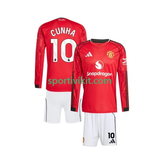 Completo da calcio Bambini Manchester United Matheus Cunha 10 Maglia Prima 2025-2026 Manica Lunga