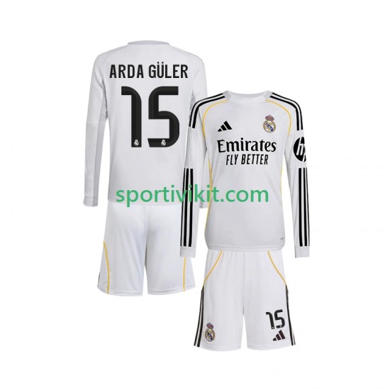 Completo da calcio Bambini Real Madrid Arda Guler 15 Maglia Prima 2025-2026 Manica Lunga