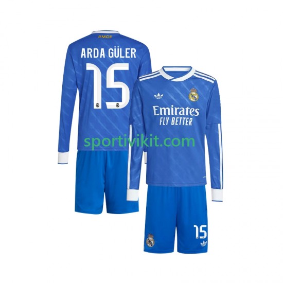 Completo da calcio Bambini Real Madrid Arda Guler 15 Maglia Terza 2025-2026 Manica Lunga