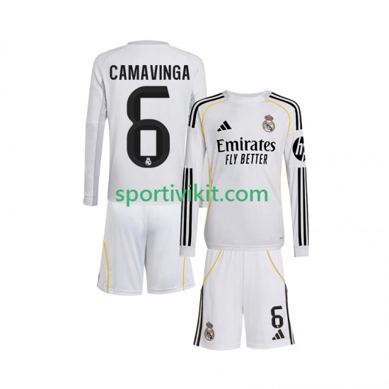Completo da calcio Bambini Real Madrid Camavinga 6 Maglia Prima 2025-2026 Manica Lunga