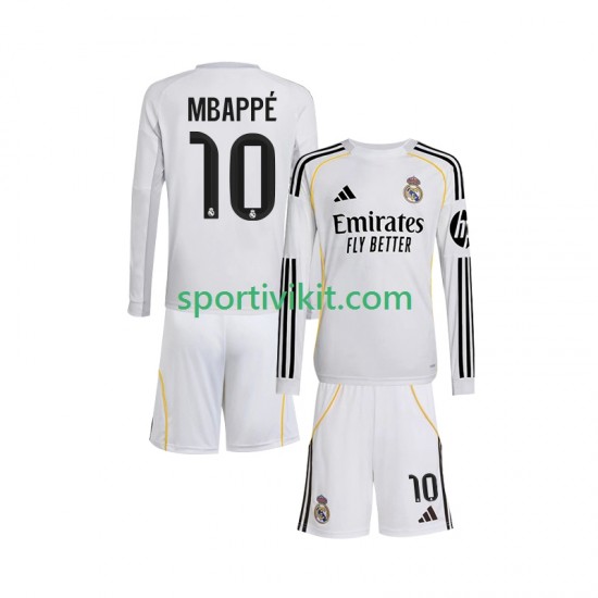 Completo da calcio Bambini Real Madrid Mbappé Kylian 10 Maglia Prima 2025-2026 Manica Lunga