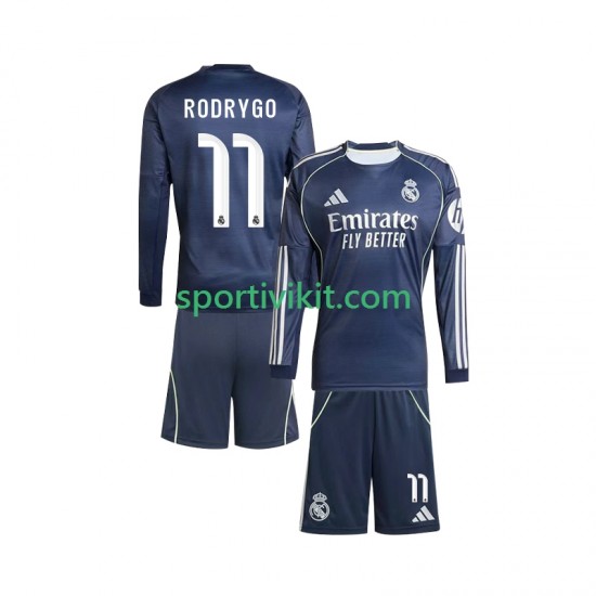 Completo da calcio Bambini Real Madrid Rodrygo 11 Maglia Seconda 2025-2026 Manica Lunga