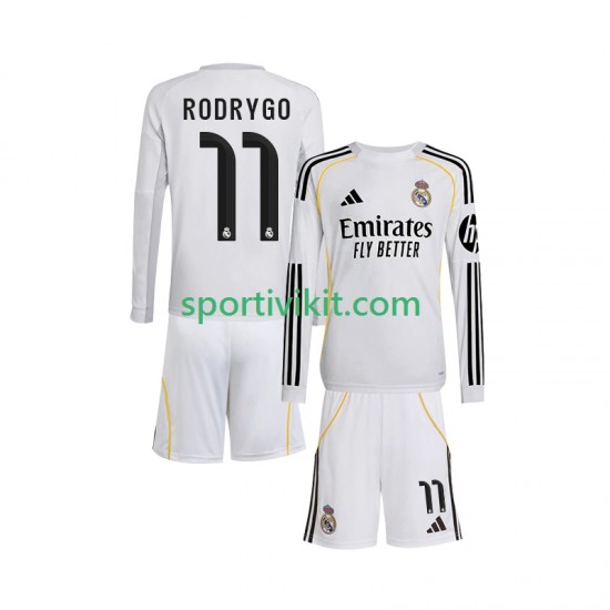 Completo da calcio Bambini Real Madrid Rodrygo 11 Maglia Prima 2025-2026 Manica Lunga