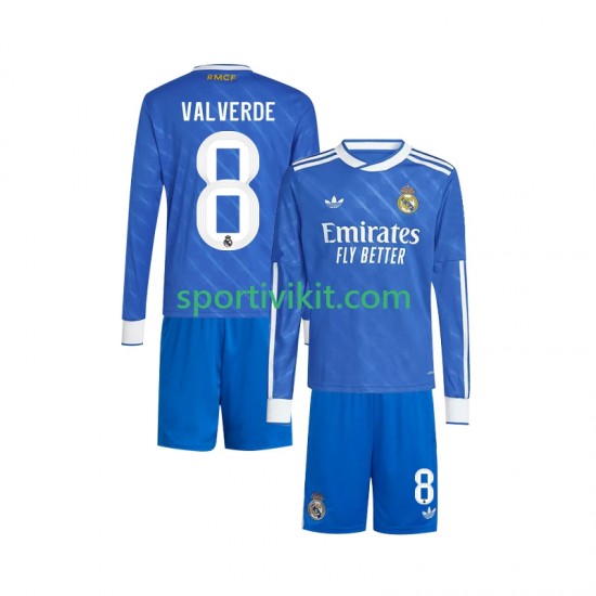 Completo da calcio Bambini Real Madrid Valverde 8 Maglia Terza 2025-2026 Manica Lunga