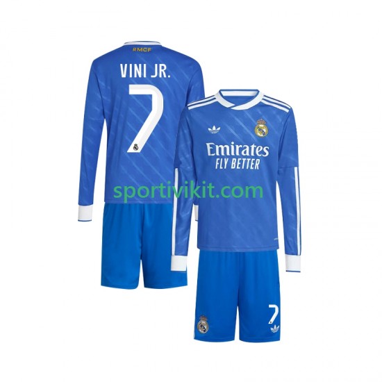 Completo da calcio Bambini Real Madrid Vinicius Junior 7 Maglia Terza 2025-2026 Manica Lunga