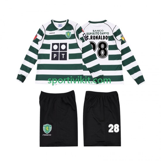 Completo da calcio Bambini Sporting CP Cristiano Ronaldo 28 Retro 2001 2003 Maglia Prima Manica Lunga